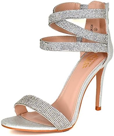 Ladies Womens Diamante Strappy Stiletto Sandals Shimmer Sparkly Party Heels Shoes for Women Barely There Wedding Size 3-8