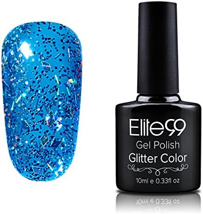 Elite99 Glitter Colour Nail Polish Soak Off UV LED Gel Polish Manicure Shiny 10ml Glitter Blue Atoll