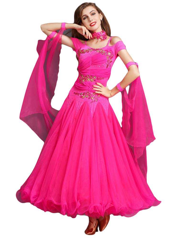 レディース モダンダンス 社交ダンス Zkaka ワンピース Xxl ローズ Xxl ローズ B07r56t8nv 演出服 発表会 競技用 練習着 ラテンダンス レッスン着 花柄 社交ダンス お得な情報満載 Www Pacapime Be