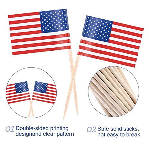 American Flag picks, 100 counts Toothpick Flags for Party Decorations, School Events, Independence Day,Cupcake Toppers Picks Decoration (US Flag Picks)