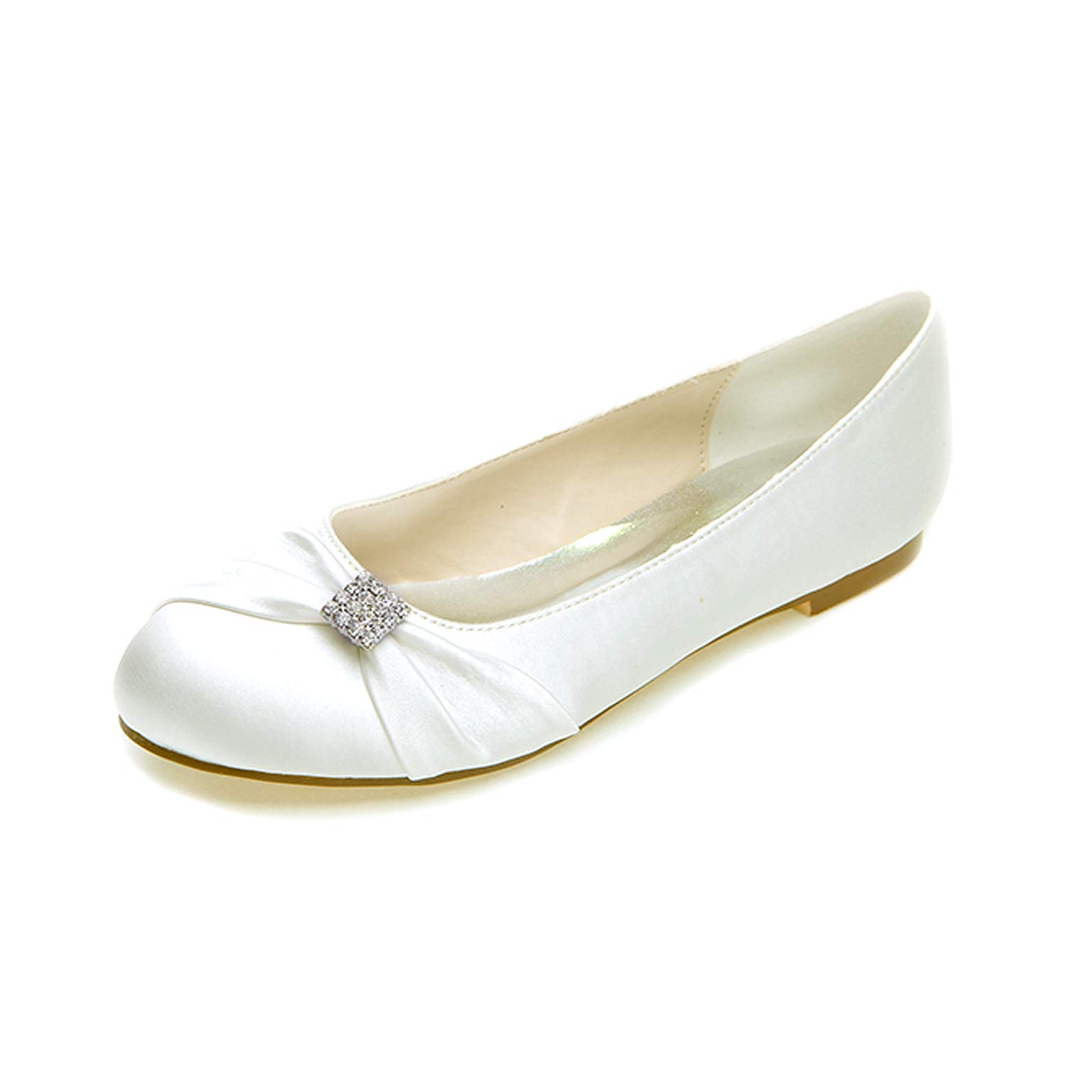Women Flat Low Cut Satin Wedding Shoes Round Toe Ballet Bridal Formal Party Dress Shoes 9872-06/7