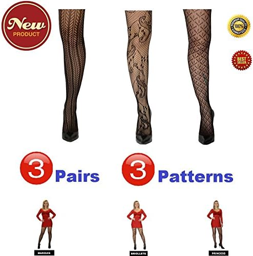 Seamless Fishnet Pantyhose Stocking Tights Hosiery Amazing Design 3 Pack