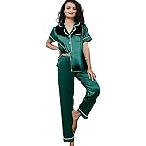 WJing Yi Jia Womens Pajamas Set XS-3XL Floral Silk Satin Pajama Sets Silky Pj Sets 2Pcs Loungewear Sleepwear Button Down Pjs