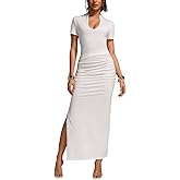 Floerns Women's Elegant Short Sleeve Ruched Bodycon Dresses Slit Hem Party Maxi Dress