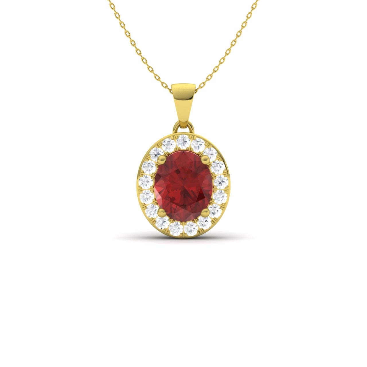 Diamondere Natural and Certified Oval Cut Garnet and Diamond Halo Petite Necklace in 9ct White Gold | 0.54 Carat Pendant with Chain