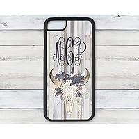 Personalized Monogram Floral Bull Skull Phone Case Reclaimed Wood Background iPhone 6 7 8 Plus