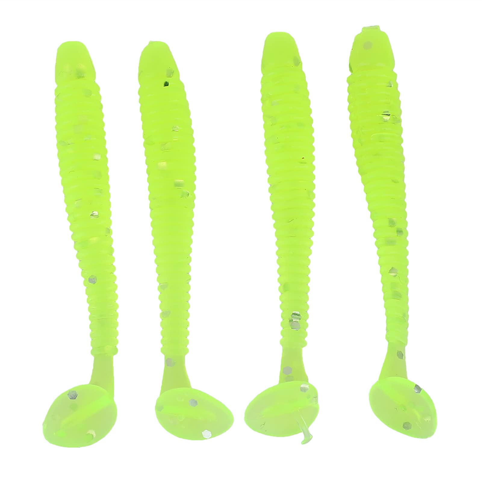 50pcs Soft Fishing Lures Baits Set, 5cm Plastic Fishing Bait T Tail Grub Worm Baits Fish Tackle Accessory 9 Colors (Fluorescent Green)