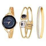 Daimon Women's Wrist Watches with Rose Gold Band 3 Sets Match Any Outfits (Black)