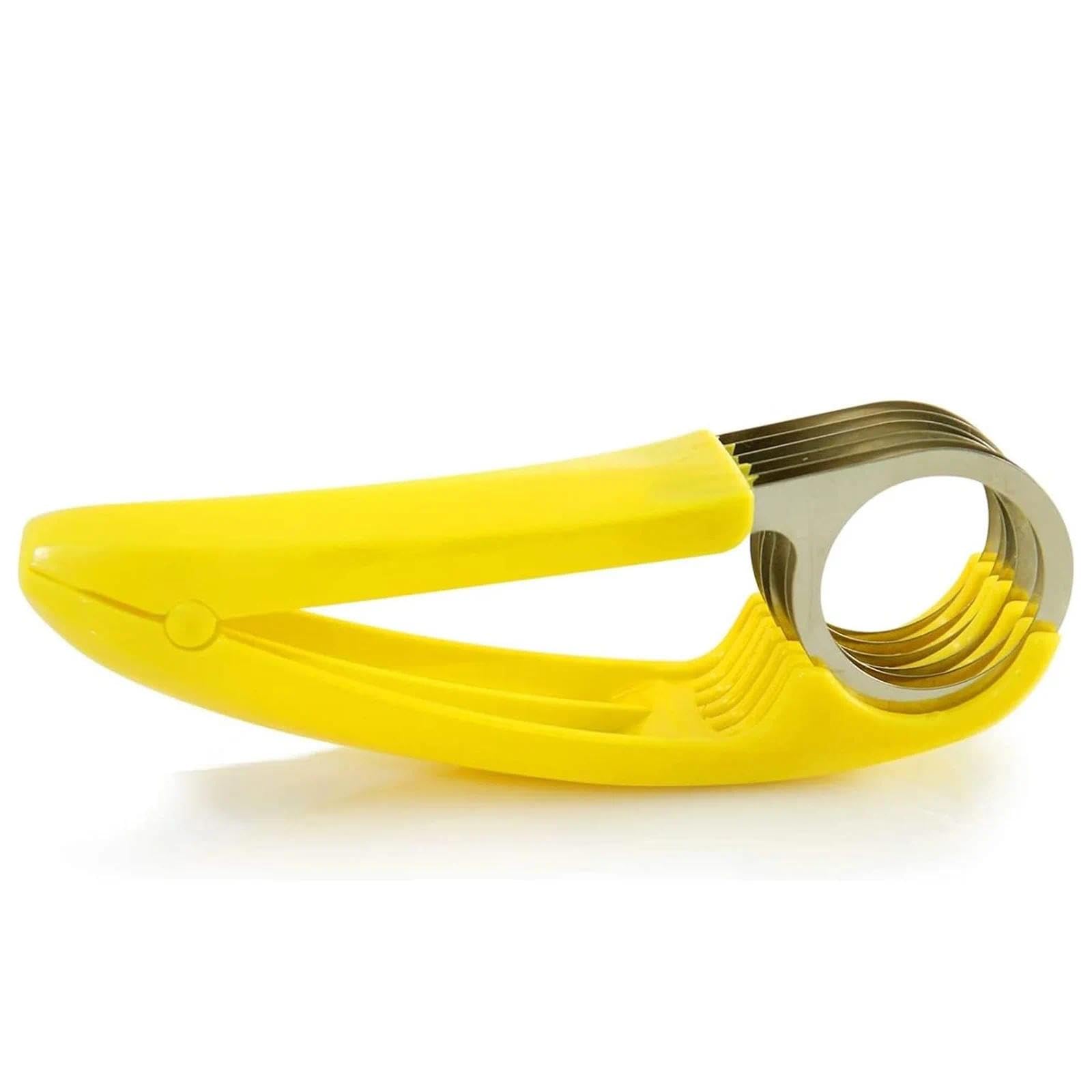 Aczyqws 1 PCS Banana Slicer,ABS + Stainless Steel Fruit and Vegetable Salad Peeler Cutter Kitchen Tools for Banana, Sausage, Strawberry,Grape,Multi Functional Fruit Salad Slicer Cutter(Yellow)