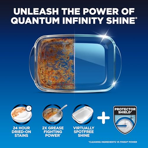 Finish® Quantum® Infinity Shine® Dishwasher Detergent Pods, 3 Chamber Formula with PowerBall, 2X Grease Fighting*, 24H Dried-On Stains, Shine Protection, No Pre-Rinse, 70 Tabs
