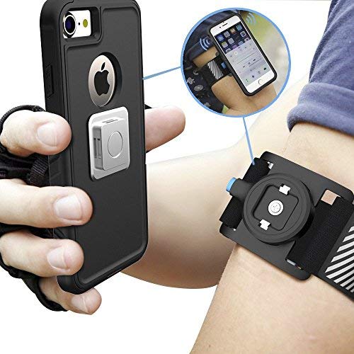 IPhone Armband with Quick On and Off Mount Adjustable iPhone Armband with Magnet and Buckle Lock for Running Hiking Biking Walking