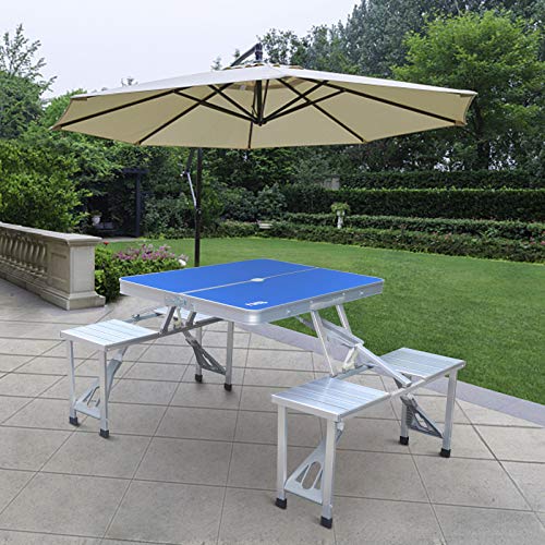 AHB Portable Folding Picnic Table with 4 Seats Chairs and Umbrella Hole
