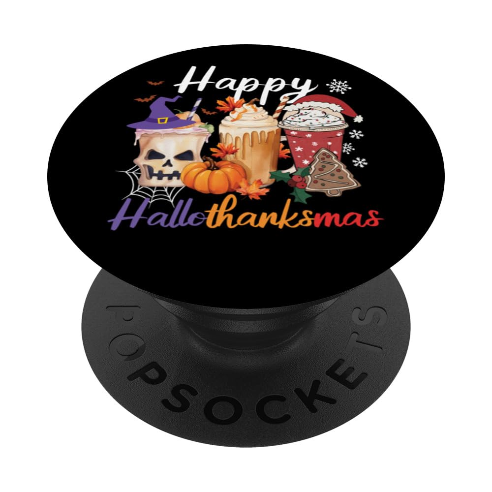 Coffee Latte Happy Hallothanksmas Halloween Thanksgiving PopSockets Swappable PopGrip