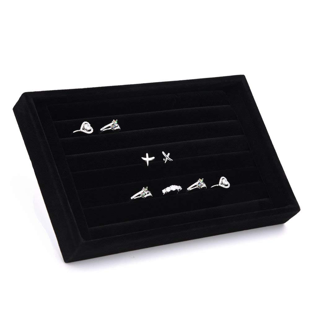 Yosoo Velour Interior Suede Jewelry Earrings Rings Cufflink Display Organizer Box Tray Holder Case Slits Storage Gift (Black)