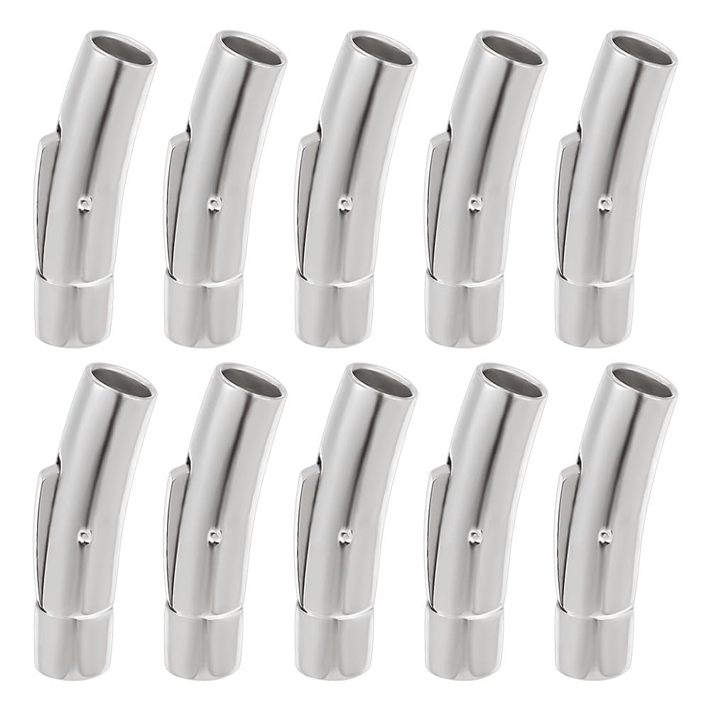 UNICRAFTALE 10 sets Stainless Steel Bayonet Clasps Column Leather Cord End Cap Snap Fit 5mm Hole Cord Clasp Connectors for Jewelry Bracelets Necklaces Buckle Making