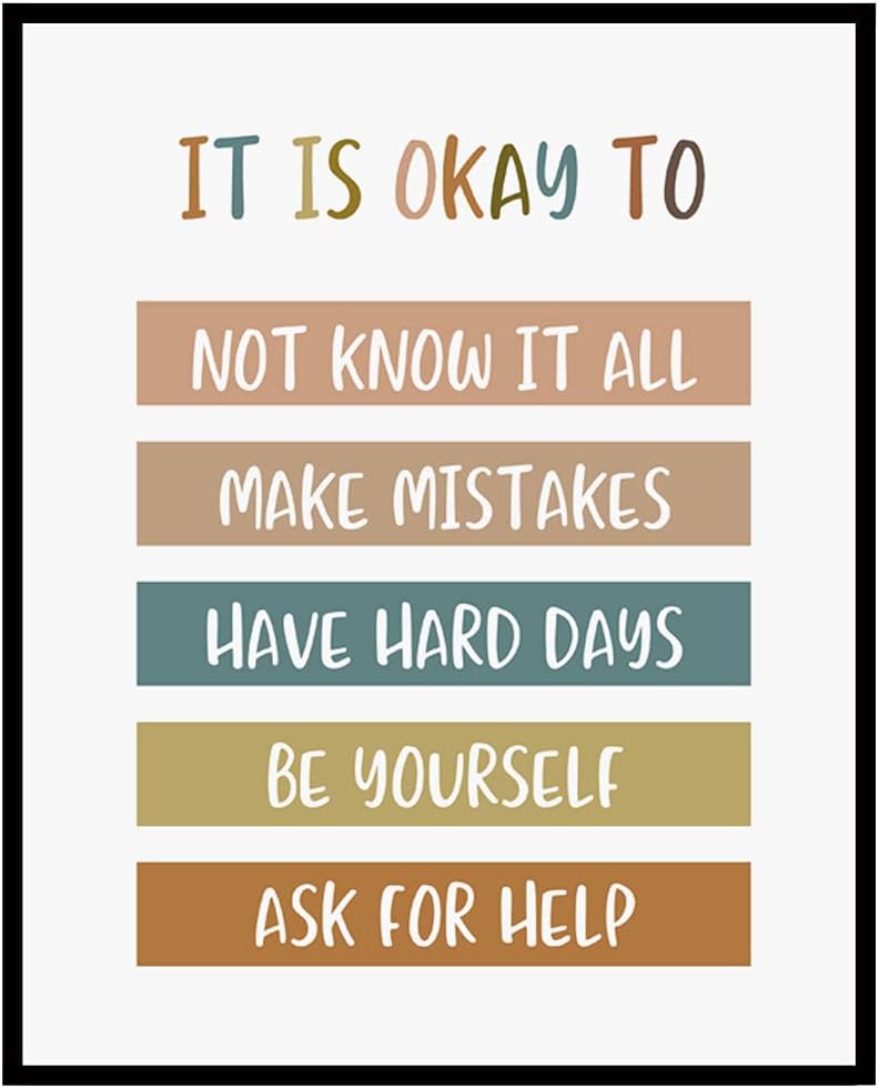 Wall Décor - Boho Classroom Decor It Is Okay To Be Yourself Classroom Wall Decor Teacher Gift Child Art Playroom Decor Classroom Quotes - UNFRAMED (8X10 INCH)