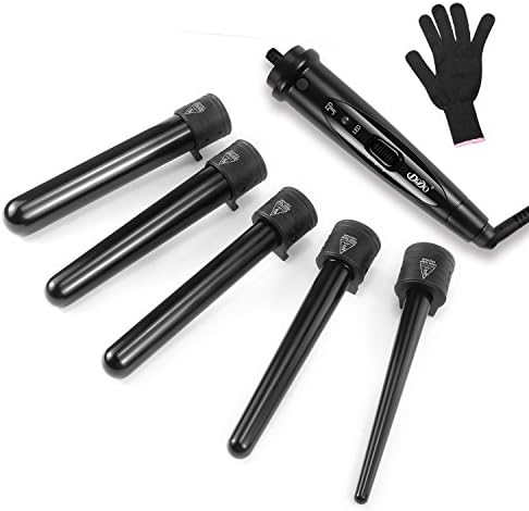5 in 1 Curling Iron Set with 5 Interchangeable Curling Wand Ceramic Barrels and a Heat Protective Glove,Dual Voltage