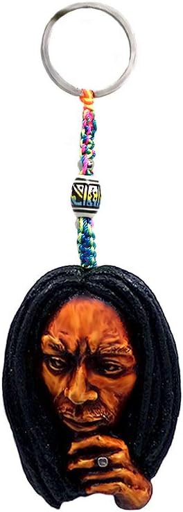 Gypsy Daze SmokesThinking Bob Rasta Man 3D Figurine Keychain Multicolored Macramé Metal Ring - Handmade Gifts Boho Car Keys Bag Accessories
