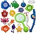MOLICUI 14 Pack Bath Toy, Fishing Floating Squirts Toy Water Scoop Stacking Cups, Fish Net Game in Bathtub Bathroom Pool Bath Time Kids Toddler Baby Boys Girls, Bath Tub Spoon