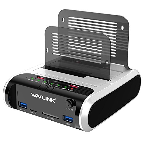 Hard Drive Docking Station, WAVLINK USB 3.0 Hard Drive Base Support Offline Cloning Function for 2.5" and 3.5" SATA SSD HDD, TF and SD Card and USB Charging