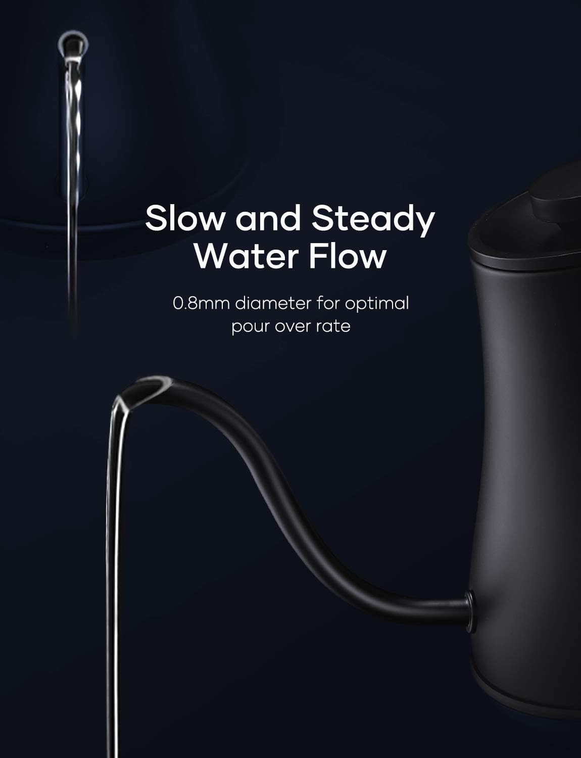 Aicook Electric Gooseneck Kettle Temperature Control, Pour Over Kettle for Coffee and Tea, 100% Stainless Steel Inner Lid and Bottom, 1200W Rapid Heating, 0.8L, Matte Black: Kitchen & Dining