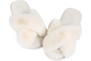 Ankis Womens Fuzzy Memory Foam Slippers Cross Band Cozy Plush Home Slippers Fluffy Furry Open Toe House Shoes Indoor Outdoor Slide Slipper