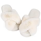 Ankis Women White Fuzzy Fluffy Slippers Soft Cozy