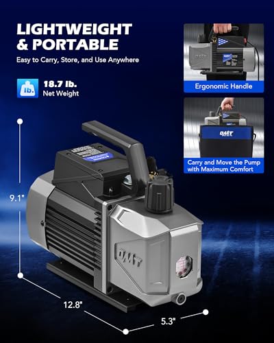 Orion Motor Tech - Bomba de vacío A2L de 2 etapas, 8.5 m³/h (5 cfm) 1/2 hp, bomba de vacío a prueba de encendido sin chispas de dos etapas para R1234yf R32 R134a R22 R410A con vacío final de 1.5