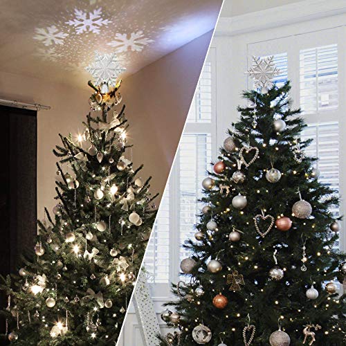 Brizled Christmas Tree Topper Lighted with White Snowflake Projector