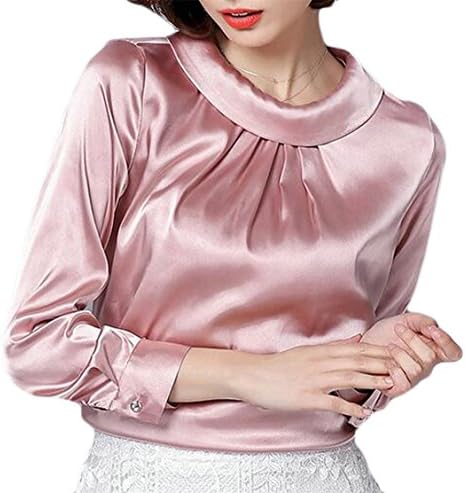 Tymhgt Women Satin Silk Long Sleeve Solid Shirt Formal Work Silky Blouse Top 3 XL