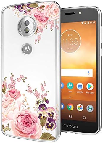 Moto E5 Play Case, Moto E5 Cruise Phone Case with Flowers, Sophmy Slim Shockproof Clear Floral Pattern Soft Flexible TPU Back Phone Cover for Motorola Moto E5 Play (Rose Flower)