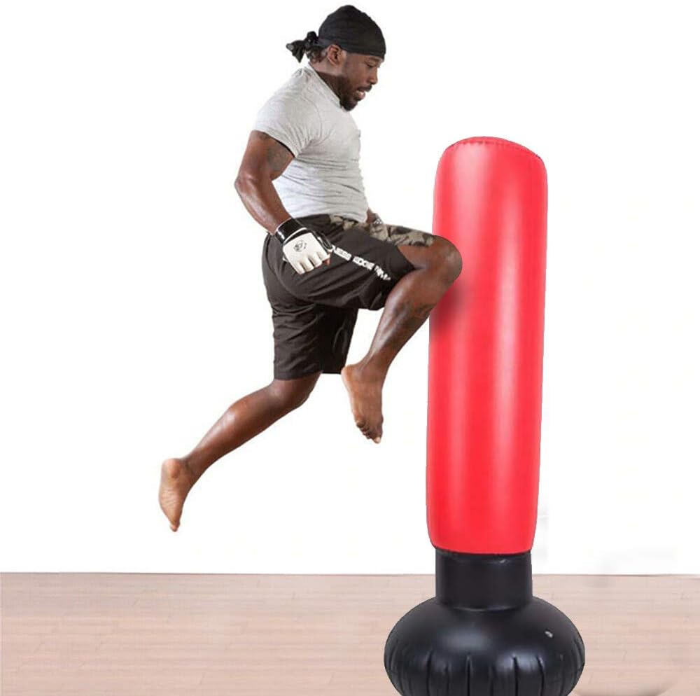 FOOING Punch Bag, Inflatable Free-Standing Boxing Target Stand Tower Bag, Free Standing Punching Bag Tumbler Column Sandbag, Fitness Sport Stress Relief Boxing Target Black