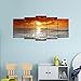 Wieco Art Grand Sight Extra Large 5 Panels Modern Landscape Artwork HD Seascape Giclee Canvas Prints Sea Beach Pictures to Photo Paintings on Canvas Wall Art for Home Decorations Wall Decor