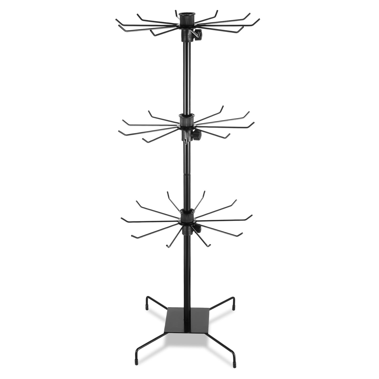 Photo 1 of 3 Tier Rotating Display Stand, Earring Display Rack, Black Metal Retail Display Stand with Hooks for Necklace, Bracelet, Earrings, and Keychains, Adjustable Height, 28.35 x 11.81 Inch