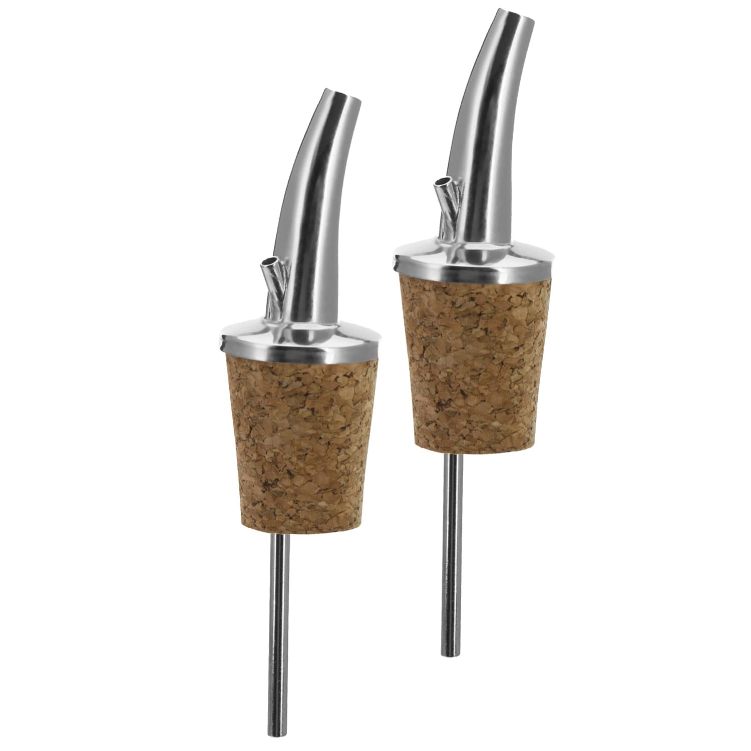 Westmark 2 Spirits/Oil Pourer for Bottles, extra short, with air tube, metal/brass, nickel-free, natural cork, Classic Gastro, silver, 43702280
