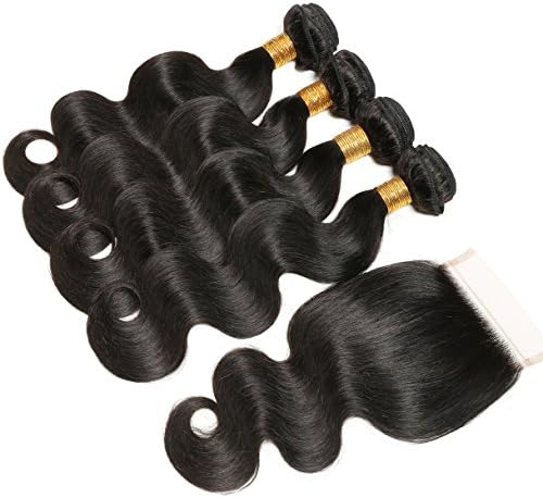 RUIMEISI 8A Brazilian Virgin Hair 4 Bundles with Closure 100% Unprocessed Human Hair Weave With Lace Closure (12 14 16 16+12)