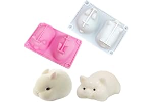 MOLDFUN 2Pcs 3D Rabbit Pig Silicone Mousse Cake Mold Bunny Piggy Baking Tray Dessert Mold Pastry Brownie Jelly Truffle Pudding Fruit Ice Cream Soap Candle Making Tool (Random Color)