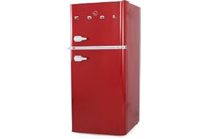 Commercial Cool 4.5 Cu. Ft. Refrigerator with Freezer, Vintage Style, Retro Fridge with 2 Slide-Out Glass Shelves, 6-Can Dispenser, Interior Light, R600a Refrigerant, CCRRD45HR, Red