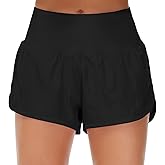 Origiwish Women's High Waisted Running Shorts with Liner Quick Dry Athletic Workout Shorts Zipper Pockets