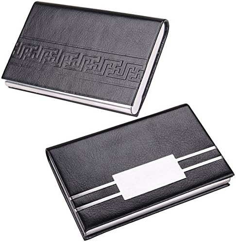Professional Business Card Holder Leather Credit Card Case with Magnetic Stainless Steel Closure,2 Pack (Black)