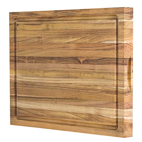 Large Reversible Teak Wood Cutting Board: 18x14x1.25 with Juice Groove (Gift Box Included) by Sonder Los Angeles