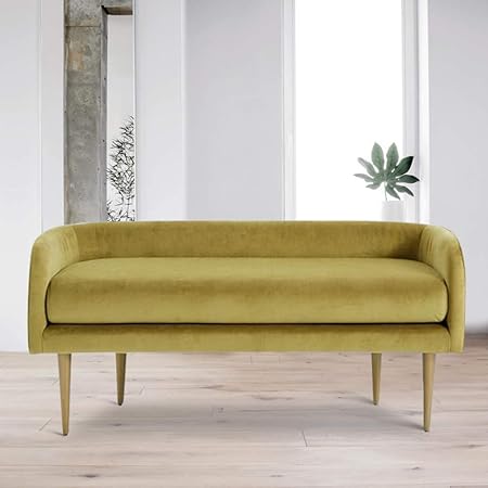 Ccsun Modern Upholstered Sofa Bench Seat Cushion Settee Living Room Armrest Wood Legs Yellow 120 55 55cm Amazon Co Uk Kitchen Home