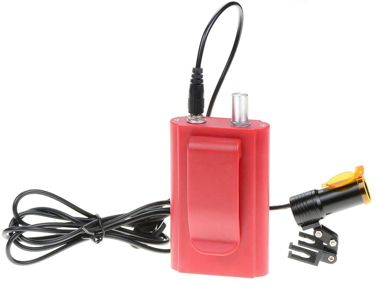 Mike Dental 5W Lab Medical Portable LED Headlight Clip On LED Light with Filter + Latest Type Plastic Carry On Battery (Red)