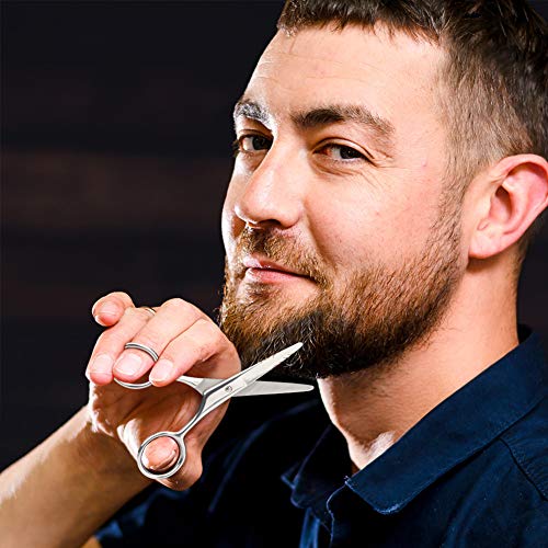 Beard Brush, Comb, Scissors & Beard Shaper Tool Kit for Men Beard Care Mustache Grooming Trimming Styling, Made of Boar Bristle, Durable Wood, Stainless Steel, Shaping Template, Best Gift Set for Him