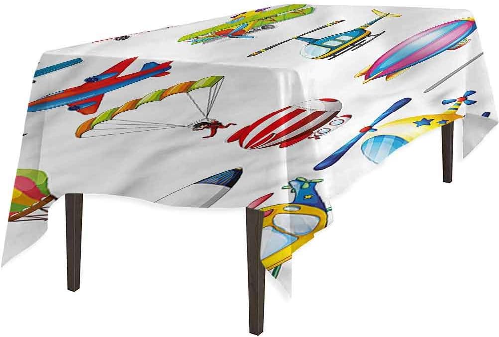 Aishare Store Rectangular Polyester Tablecloth, Boys Room Zeppelin and Helicopter, Table Cover for Outdoor and Indoor, 52" x 70"