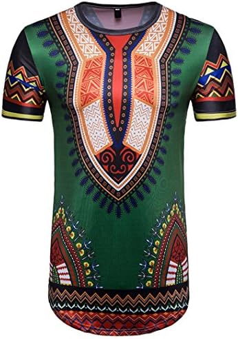 Quistal Men's Summer Casual Hipster Hip Hop Dashiki Graphic Longline T-Shirt