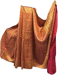 Womens Dress Yellow Floral Design Banarasi Indian Sari Cover-up Saree