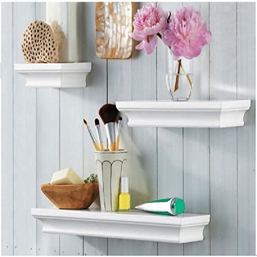 AHDECOR White Floating Shelves Wall Mounted Display Storage Shelves, Wall shelves for Home and Office, Set of 3