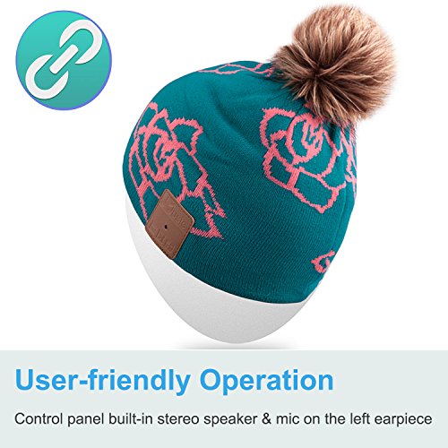 Qshell Wireless Bluetooth Beanie Hat Headphones Headsets Music Audio Cap with Speakers Mic Hands Free for Women Men Outdoor Sports,Compatible with iPhone 7/7plus, Ipad, Samsung, Blue - Thumbnail 4