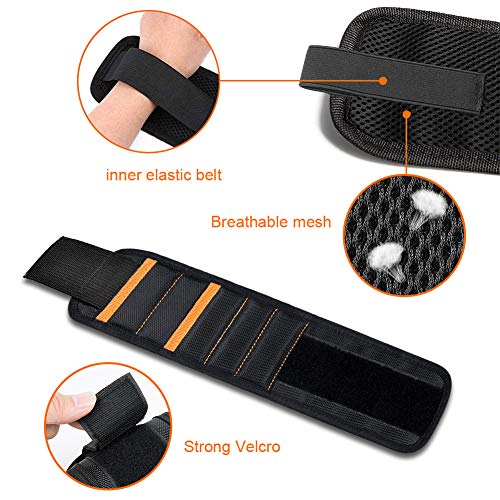 Jusale Magnetic Wristband Adjustment Strong Tool Belt with 2 Pockets for Holding Screws Nails Drill Bits